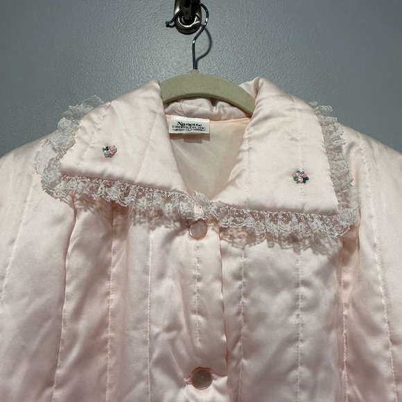Vintage Nanette Undies Co. Pink Quilted Bed Jacket Lace Collar Size L - Picture 2 of 8